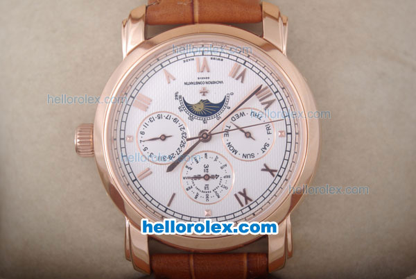 Vacheron Constantin Malte Chronograph Automatic Rose Gold Case with White Dial-Leather Strap - Click Image to Close